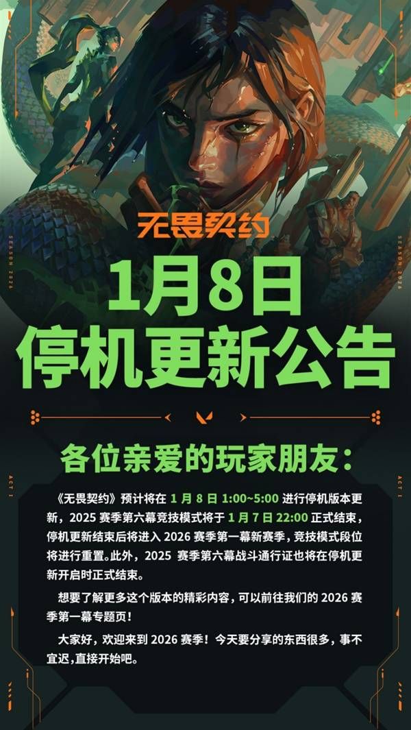 《无畏契约》2026更新内容一览 2026.1.8停机更新改动说明